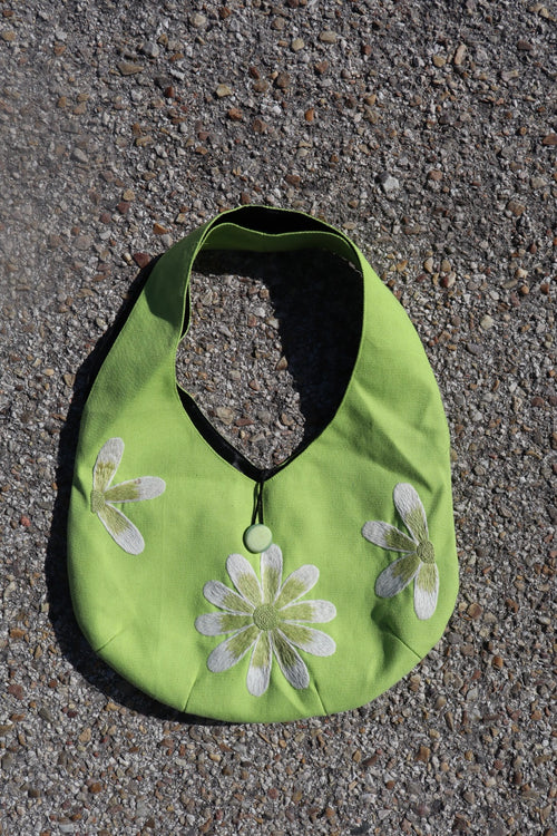 Bolso de hombro verde flores