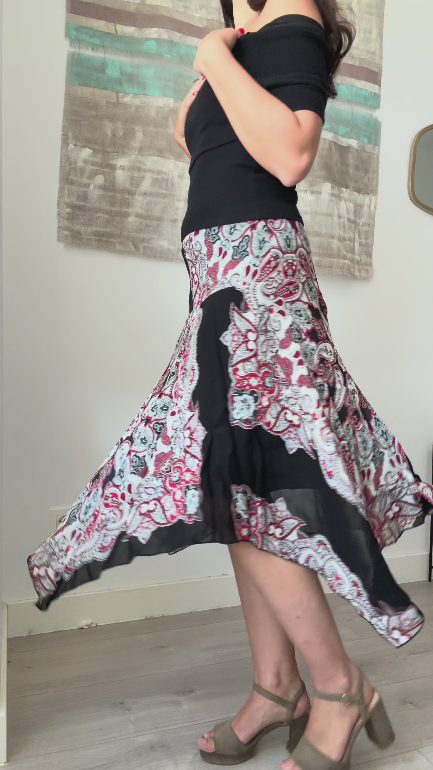 Falda Vintage geométrica con vuelo