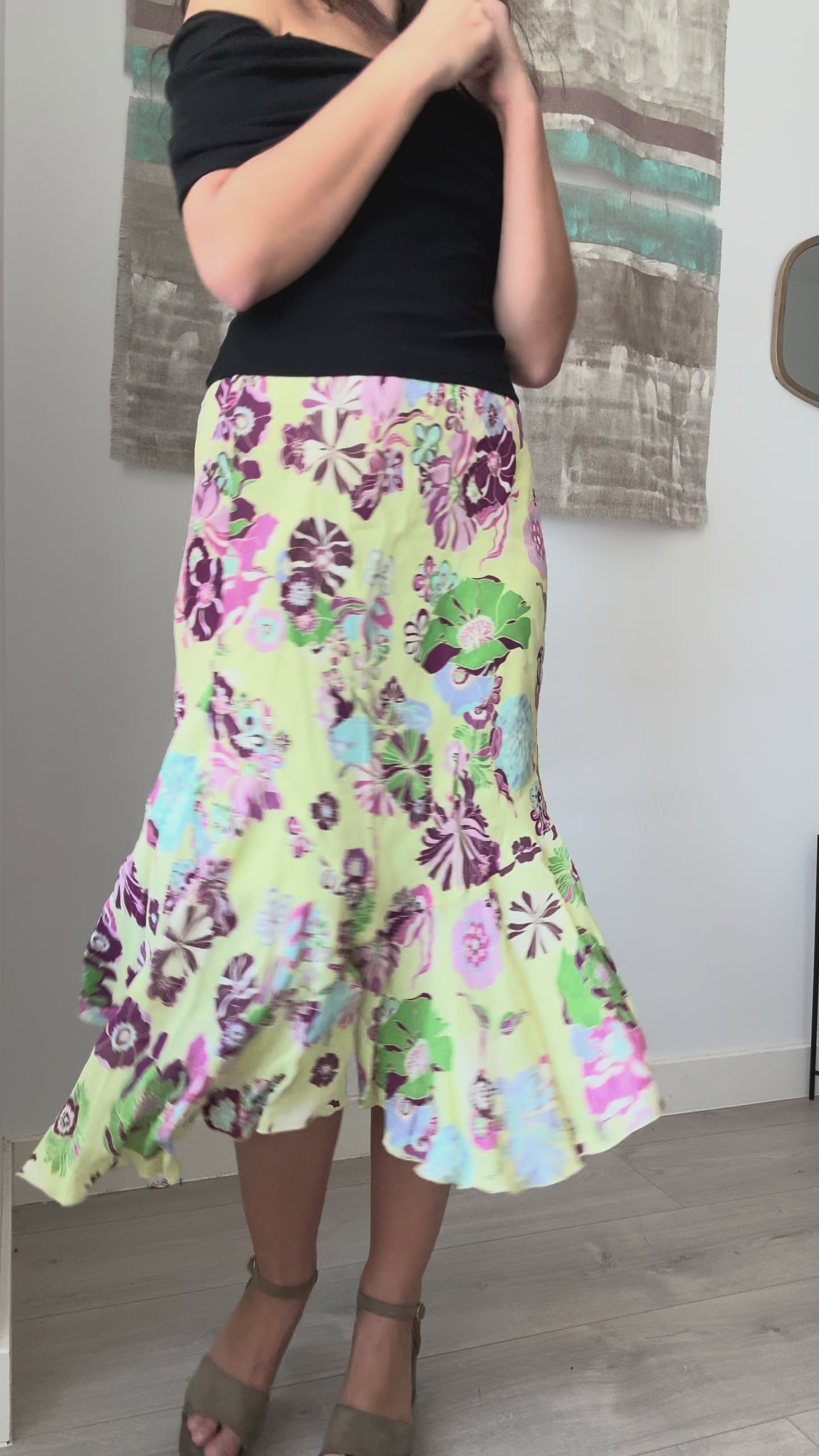 Falda Vintage lima con flores geométricas